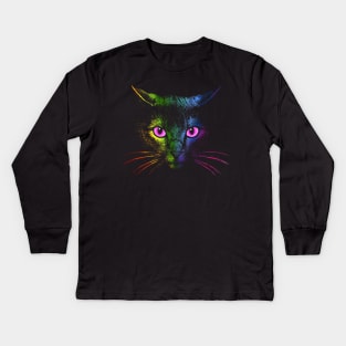 Rainbow Cat Face Kids Long Sleeve T-Shirt